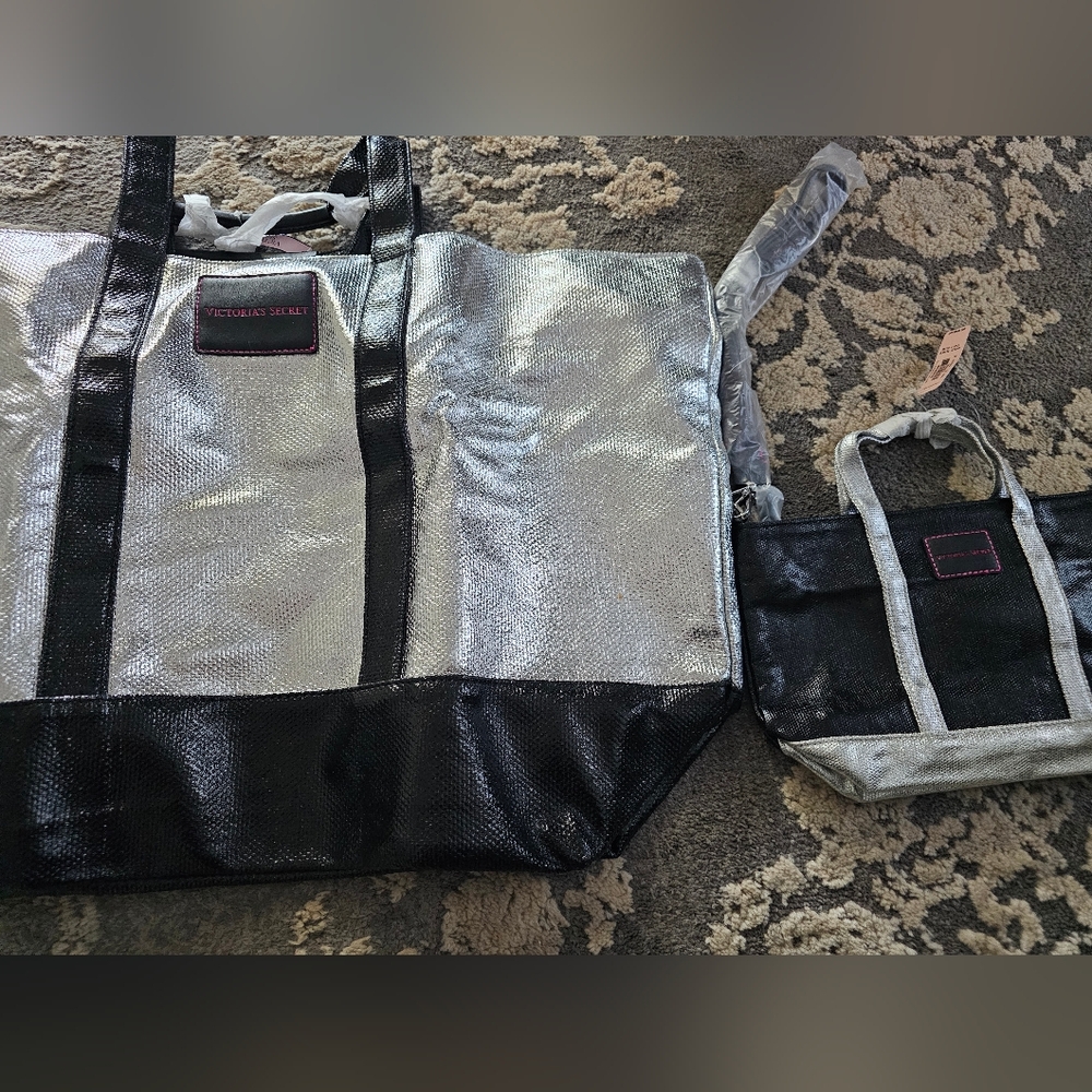Victoria's Secret Silver and Black Tote Set